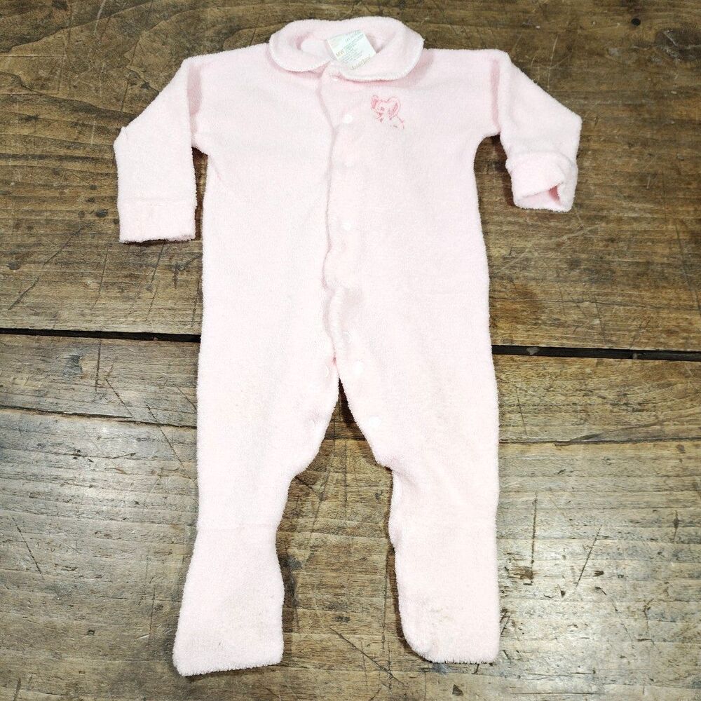 Vintage Toddle Time Girls Sz 1/2 Romper Baby Pink JC Penney One Piece 14-18lbs